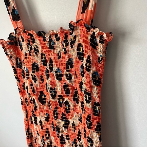 Waverly Grey Liberant Sally Leopard Print Smocked Ruffle Hem Mini Dress Size M - Picture 6 of 16